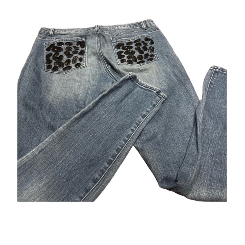 Michael Kors Skinny Blue Denim Jeans Sequin’s Pockets Comfort Stretch size 10